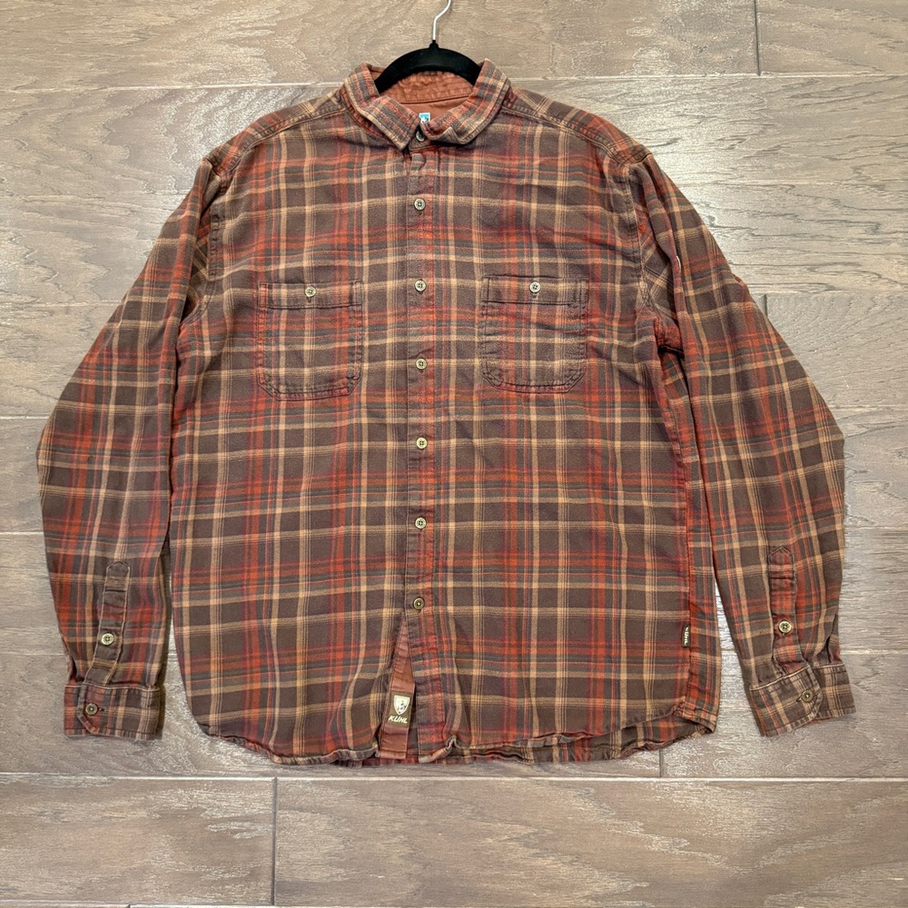 KÜHL Men’s XL Long Sleeve Flannel Shirt – Red/Brown Plaid Workwear